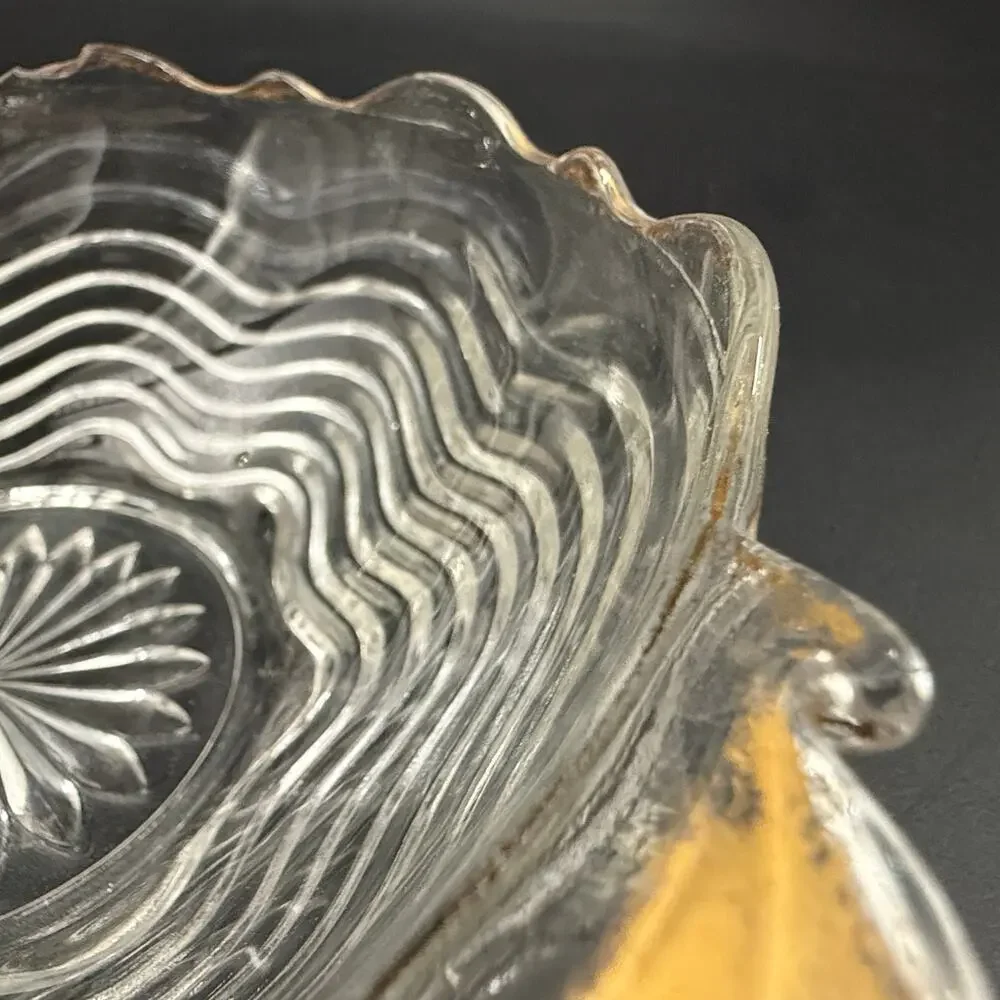 vintage Anchor Hocking gold trim Handled Bowl candy nut dish 17 Clear glassware